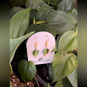 Gold philodendron Brazil Leaf Earrings by